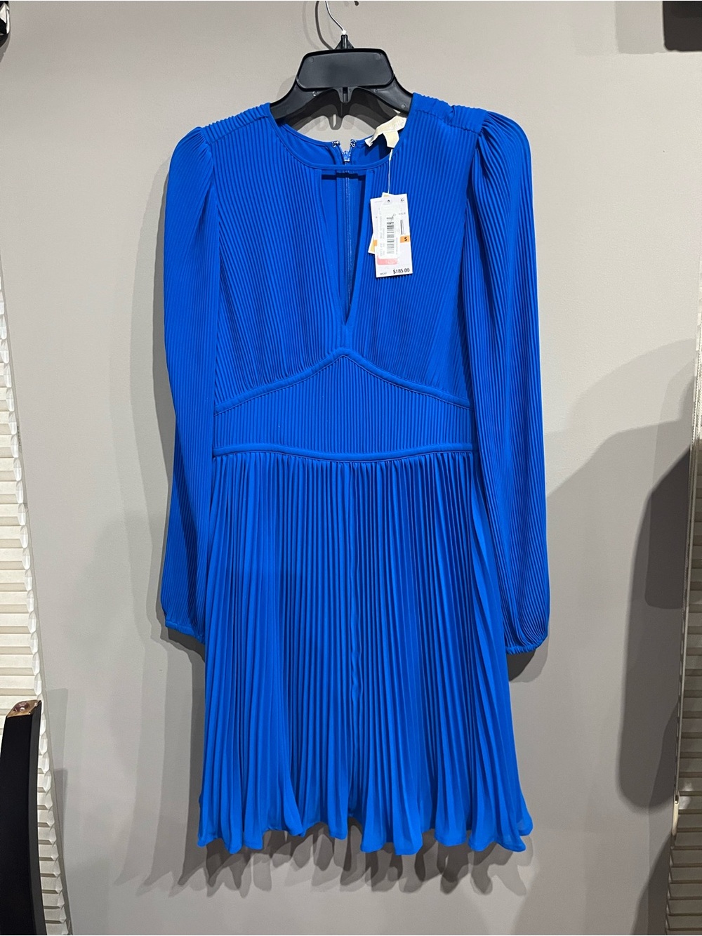 MICHAEL Michael Kors Pleated Long-Sleeve Mini Dress in Royal Blue